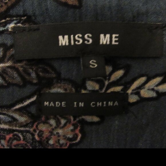 Miss Me Womens Cold Shoulder Blouse Small Long Sleeve Blue Floral Print Elegant - Picture 6 of 7